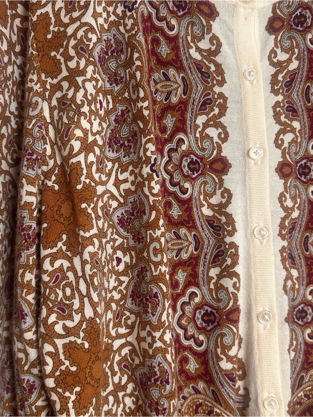 Talbots Cream, Brown & Rust Paisley Button-Front Cardigan - Picture 4 of 5